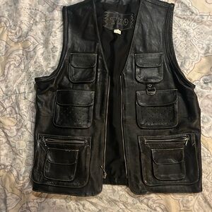 TKO Black Leather Multi-Pocket Vest